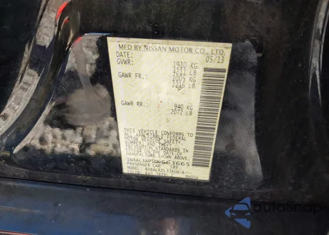 2013 Nissan Altima 2.5 из США, поврежденный, VIN 1N4AL3AP5DN563665